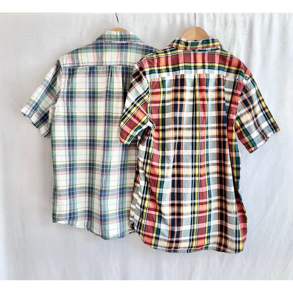 TWO Gap Boys XL 14 Short Sleeve Button Up Shirts Plaid Cotton Blue Green - Picture 4 of 6